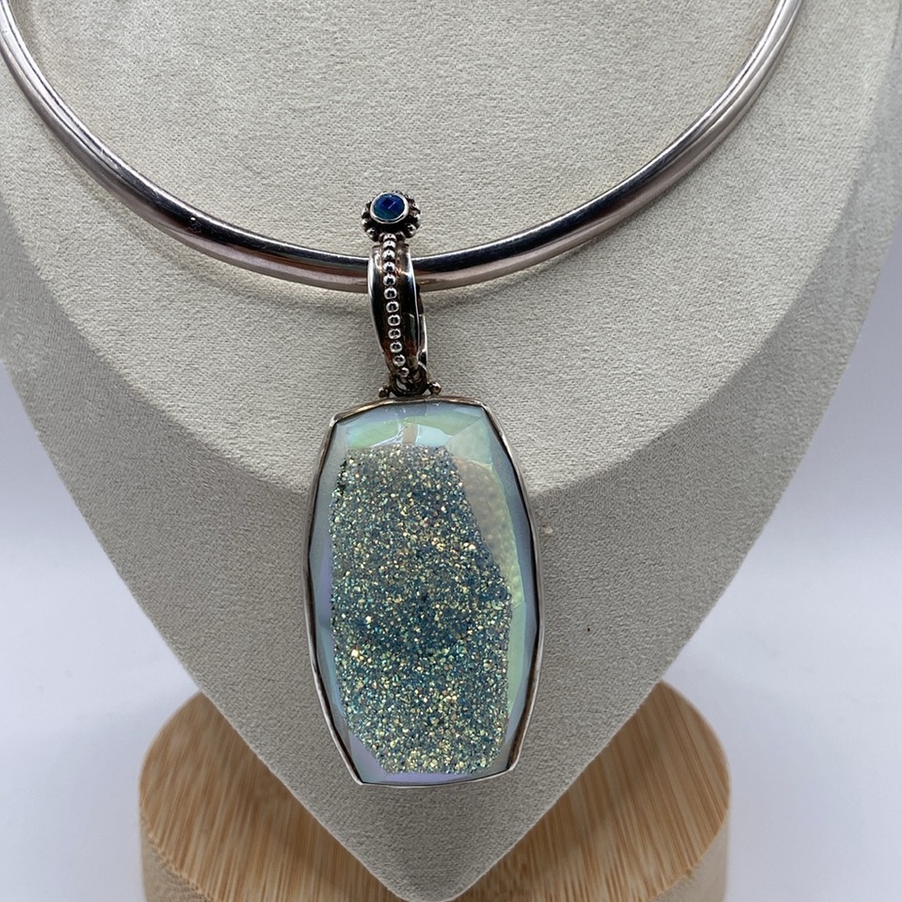 Sterling Silver 925 Large Druzy Quartz Blue Mystic Quartz Pendant - Picture 10 of 14
